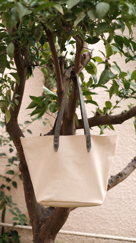Two Tone Tote bag In Tan-Beige Leather Large Size