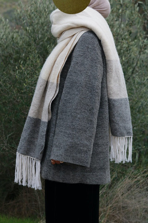 Oversized Shawl | Grey Block Weave